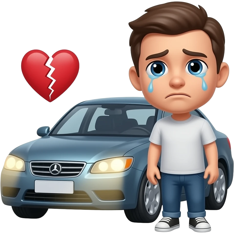 VERY SAD (1 STAR FEELING)
Eyes watery with tears forming
Eyebrows curved upward (pain expression)
Mouth broken / sad shape
Subtle shaking motion
Optional: cracked heart symbol near car
Headlights dim slightly emoji