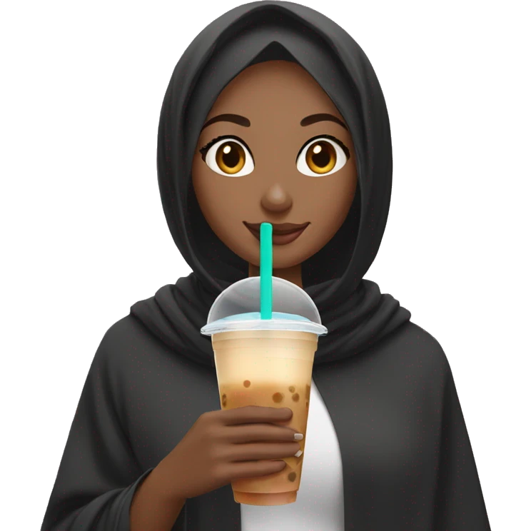 Black hijab girl drinking a bubble tea emoji