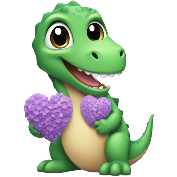 baby dinosaur holding a lilac heart emoji