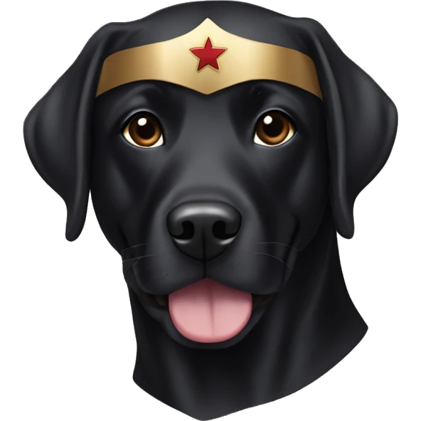 black lab wearing a superwoman mask emoji