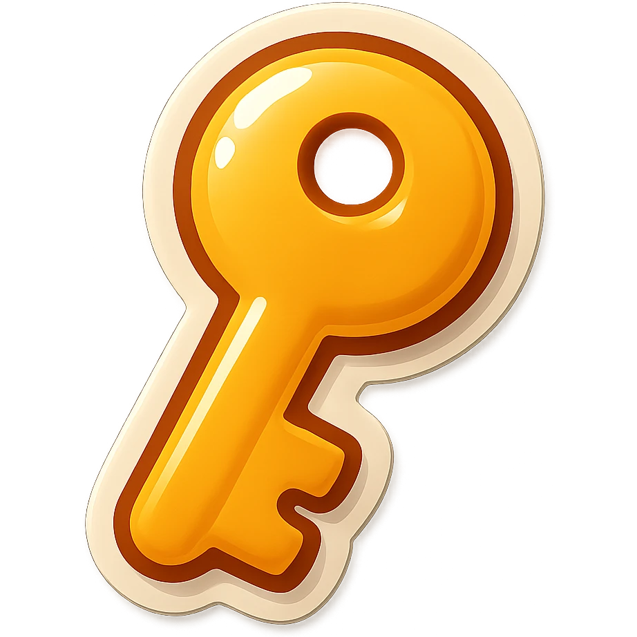 cartoon style sticker of a single key symbol, simple and clear, no text emoji
