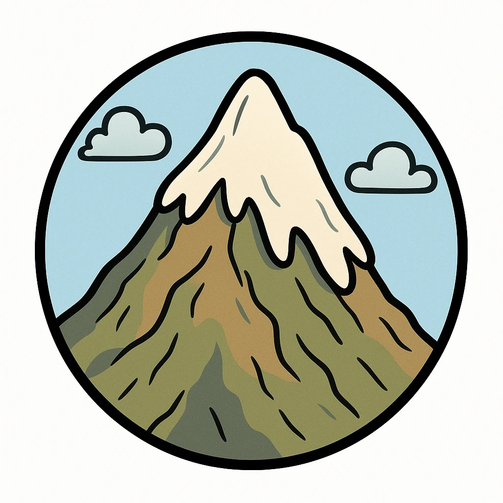 little alchemy style icon
subject: mountain
border: medium-black
shape: round, circular
background: white
style: full color fill with medium black outlining emoji
