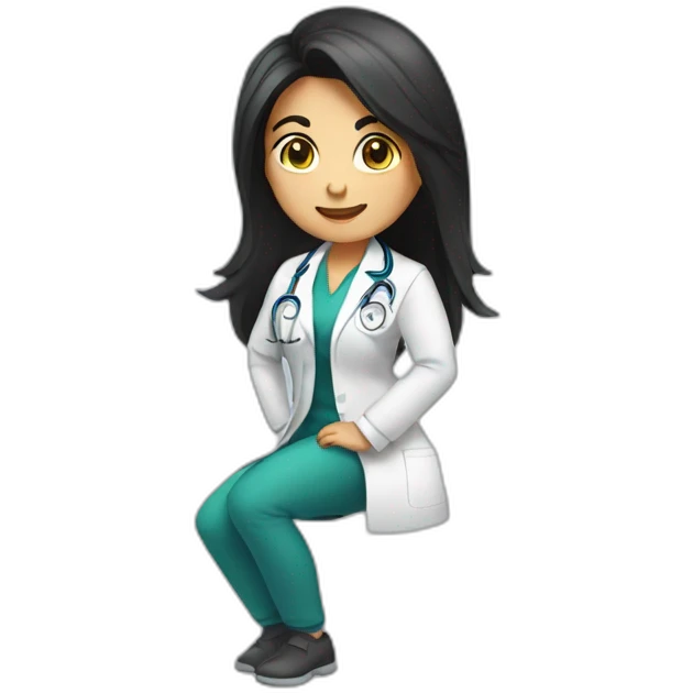 female doctor with long dark hair doing squat exercise emoji