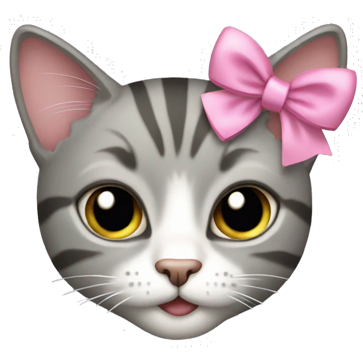 grey tabby cat with pink bow emoji