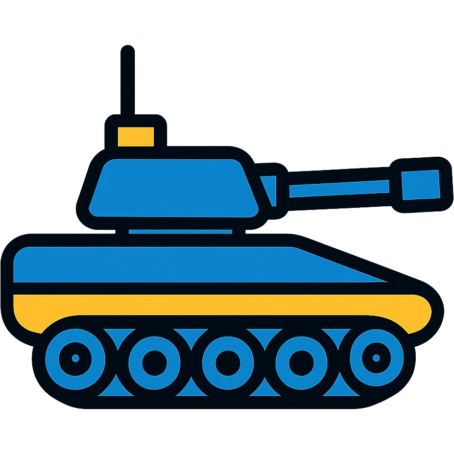 Ukrainian battle tank with blue and yellow national colors emoji