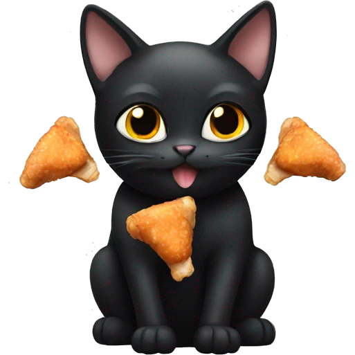 Black Cat eating chicken wings emoji
