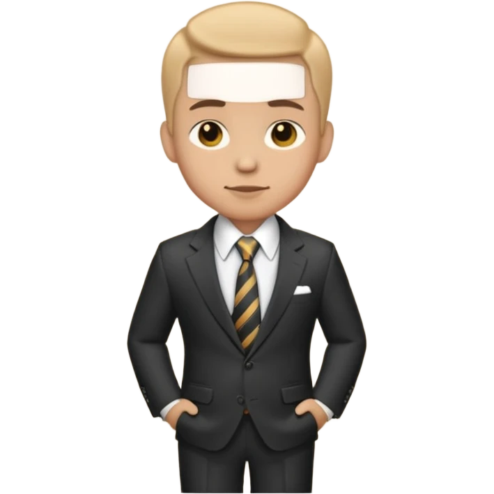 Mini character in oversized suit and tie emoji