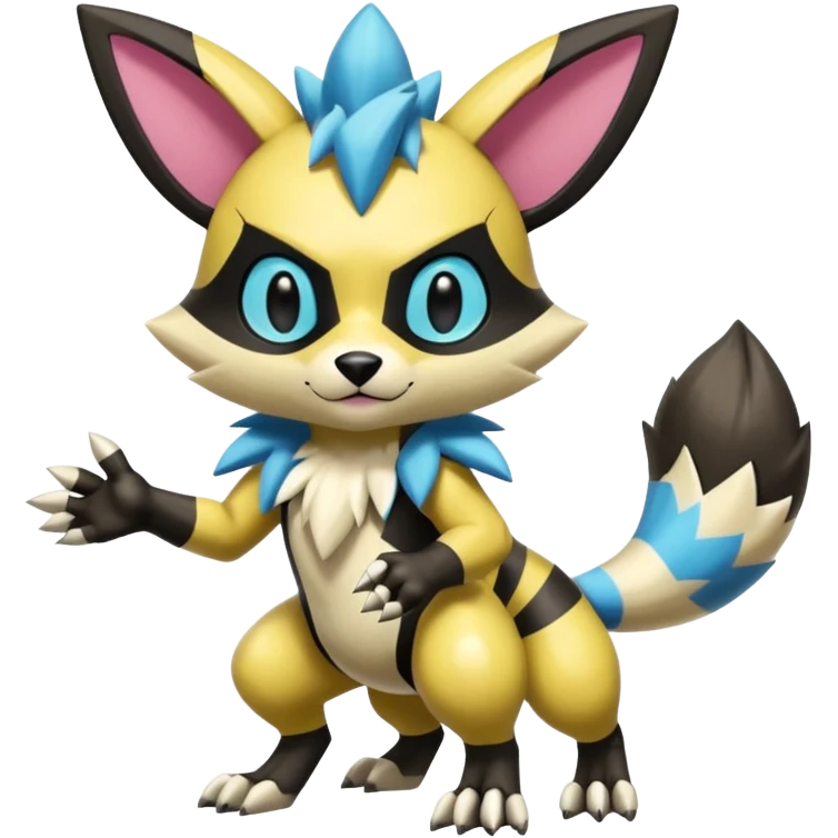Modern anthropomorphic furry futuristic shiny colorful Zeraora-Minccino-Pichu-Obstagoon-WereGarurumon-fusion (full body) emoji