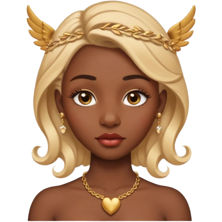 darkskin female with eyebrows that are naturally shaped and frame eyes well, eyes that are almond-shaped with defined lashes. nd lips are full with a defined cupid’s bow, add also a septum piercing that adds an edgy, stylish flair. a middle-part, honey blonde bust-down with laid baby hairs 
 emoji