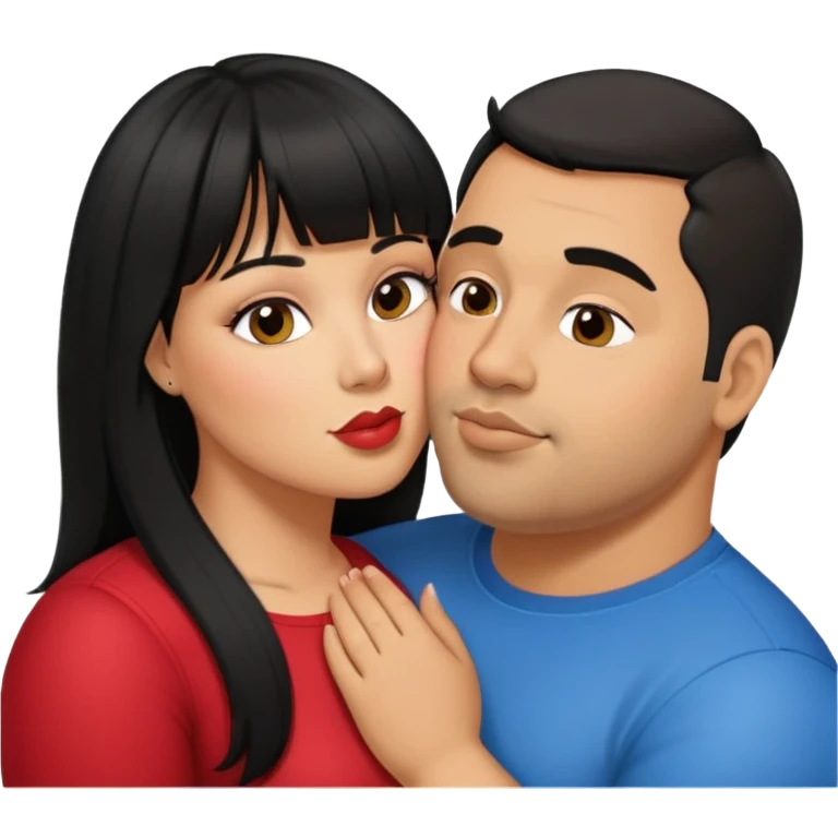Latina female with bangs black long hair plus size in the kissing a Latin man with short hair emoji