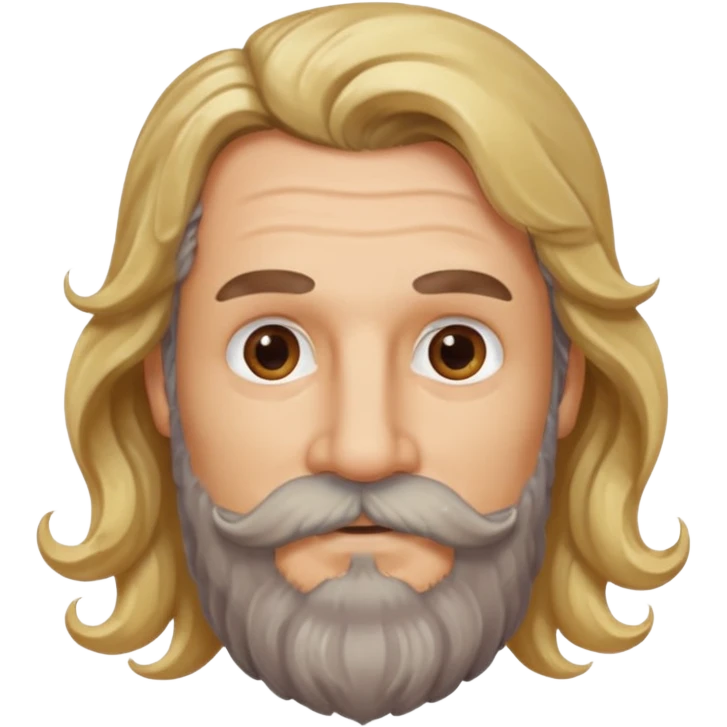 MID AGE MAN WITH LONG BLOND & bROWN WAVY HAIR; AND BROWN & GREY MOUSTACH AND BEARD emoji
