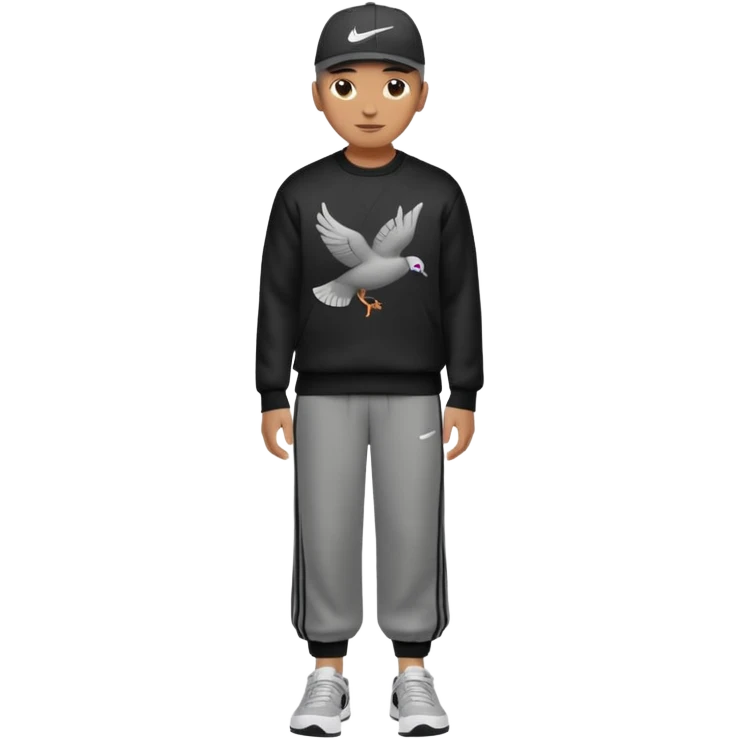 Crea Un Emoji Con Cuerpo Completo Que Sea Hombre Con Corte Alucin Y Una Gorra De Nike, Unos Zapatos Campus Adidas, Suéter Negro De LA,  Un Pantalón Con Palomas Estilo Bellaco O Ancho emoji