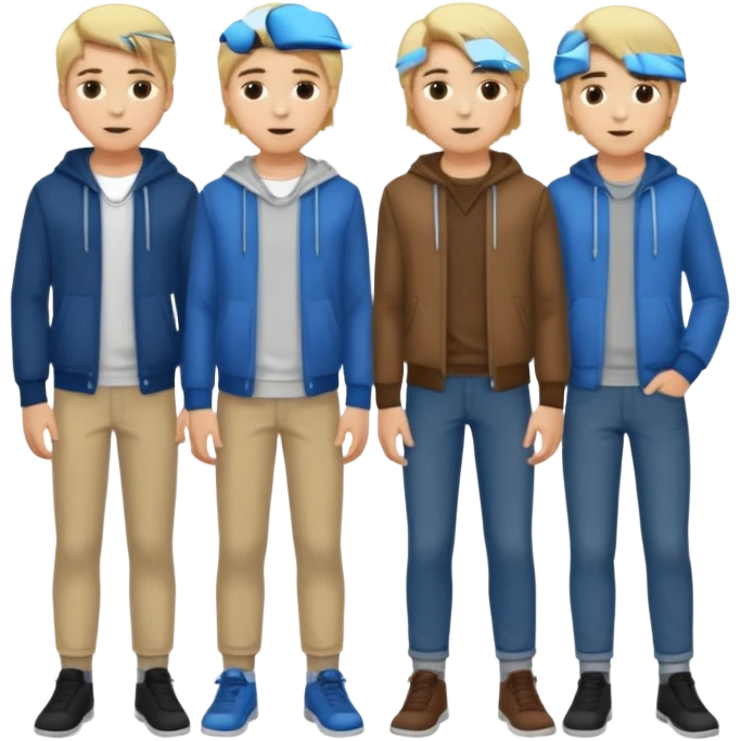 Cartagineses: un grupo de hombres jóvenes, pelo largo rubio y castaño, ropa buena, cara de niños de alrededor de unos 20/25 años.
cuerpo entero emoji