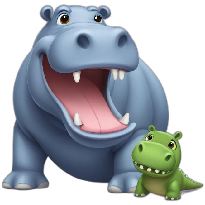 hippo playing with dinosaur emoji