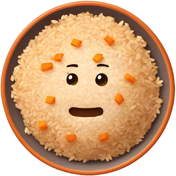 whitish pure fried rice with a mix of brown rice on an orange color terra cotta plate emoji