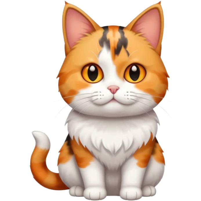 full body calico tabby + white cat with small head and short but chubby body emoji