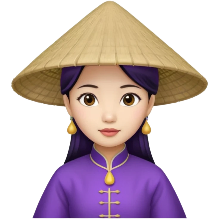 ancient vietnamese girl with conical hat, purple emoji