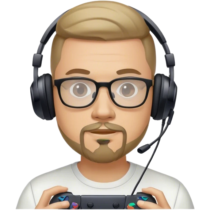 Muchacho guapo con lentes con barba de candado con audífonos jugando playstation  emoji