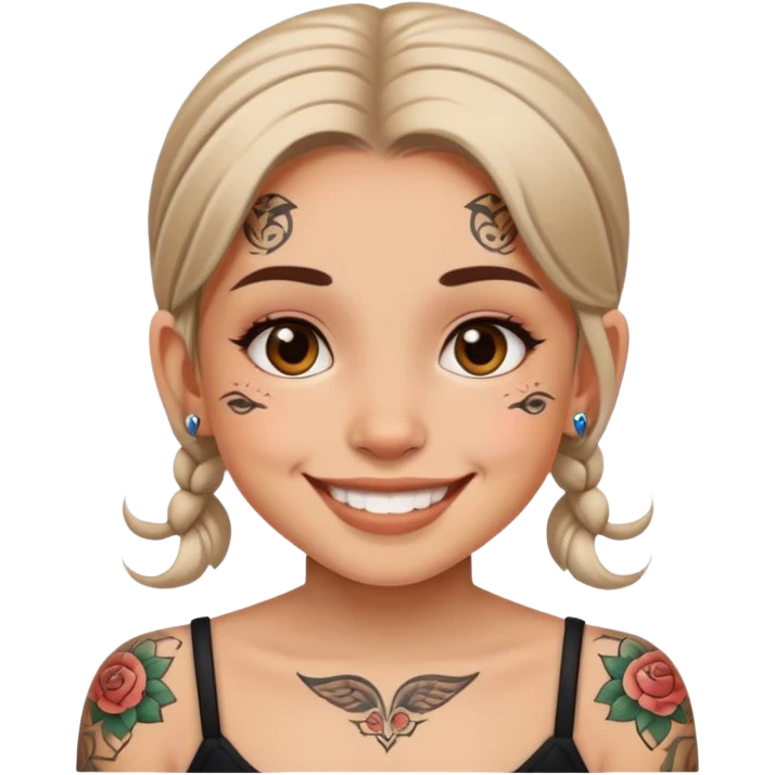 girl with small face tattoos, smiling emoji