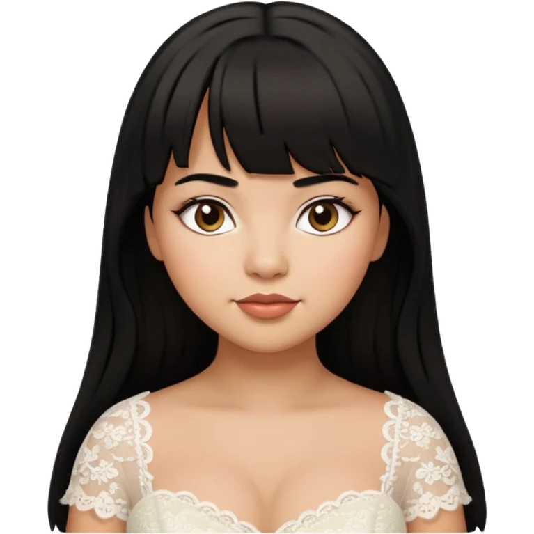Latina girl with bangs black long hair plus size lace wedding dress emoji