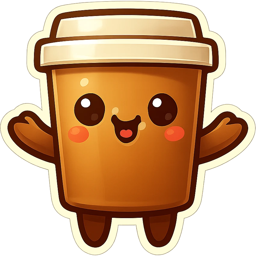 Tall coffee cup, vompassion, offerring a hug emoji