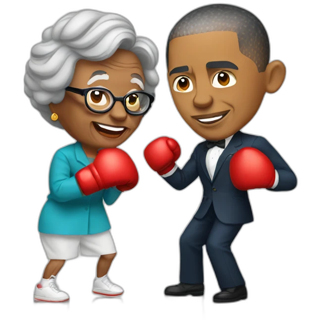 Barack Obama boxing with grandma emoji