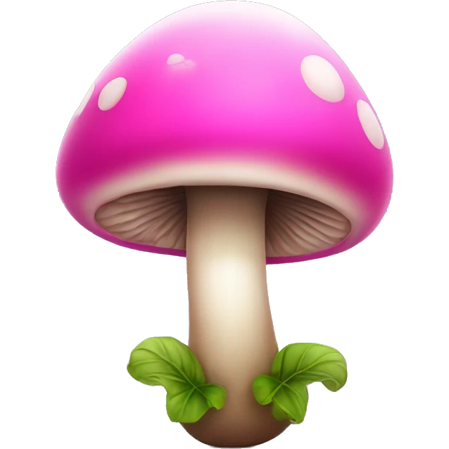 Pink little smiley mushroom with long stem growing between two balls emoji