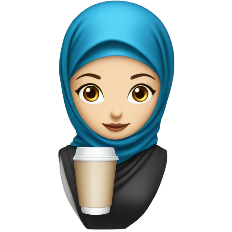 Hijab woman with white skin and blue eyes drink caffe emoji