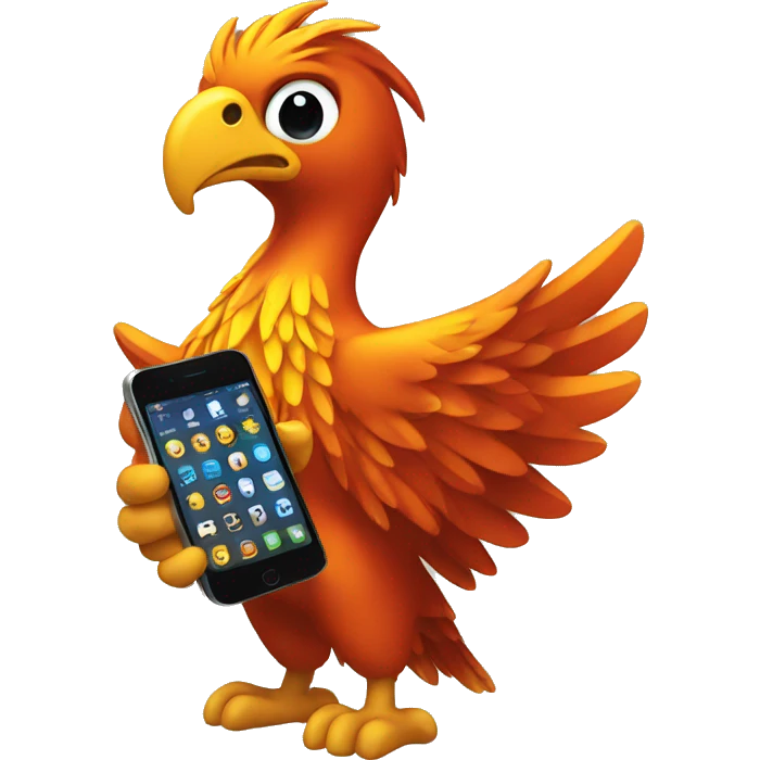 phoenix holding a phone emoji