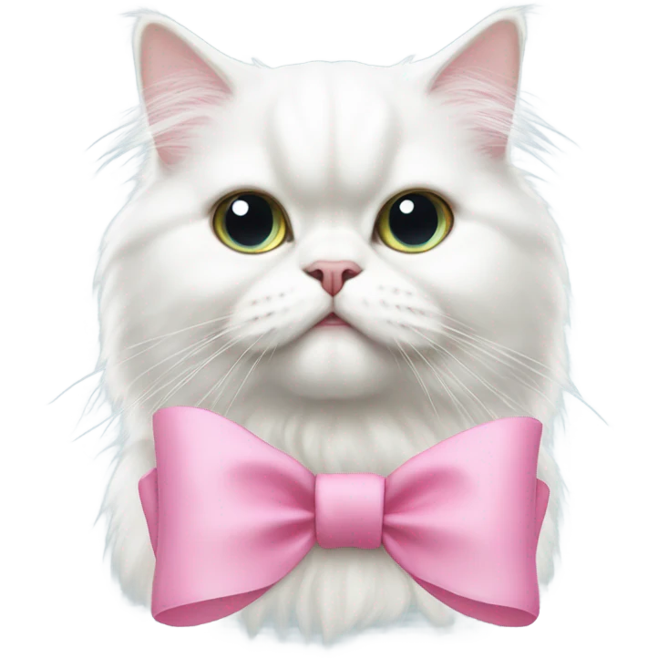 White Persian cat wearing a pink bow on its head emoji
