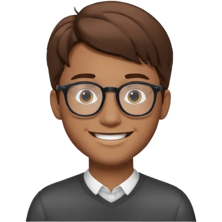 A young man using glasses with a brown hair and white skin color emoji
