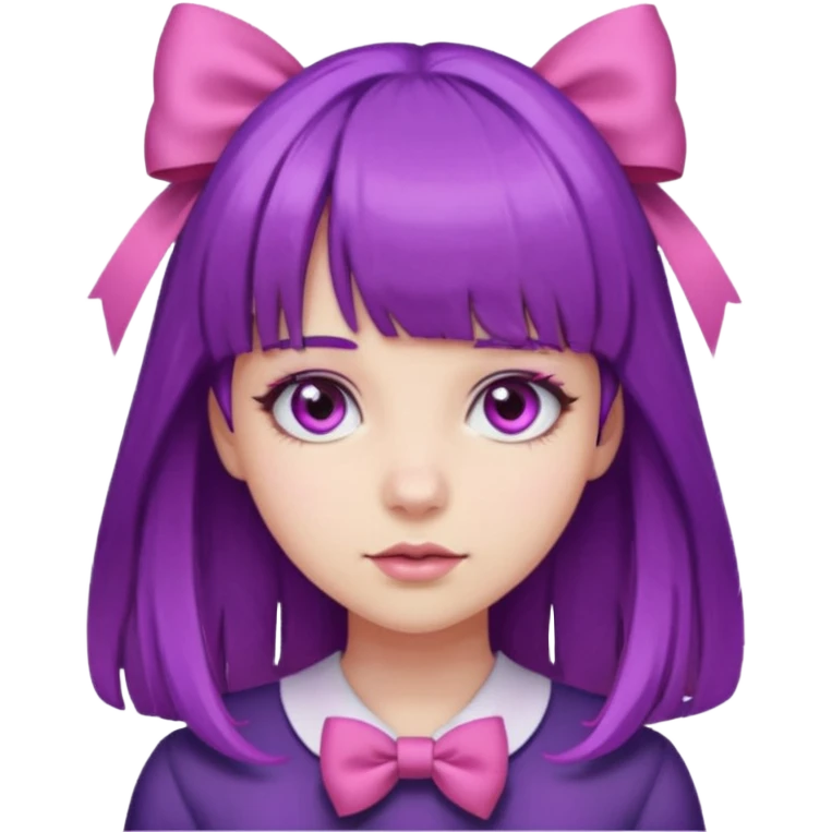 girl with bangs and purple hair and pink hairbow on the side of head emoji