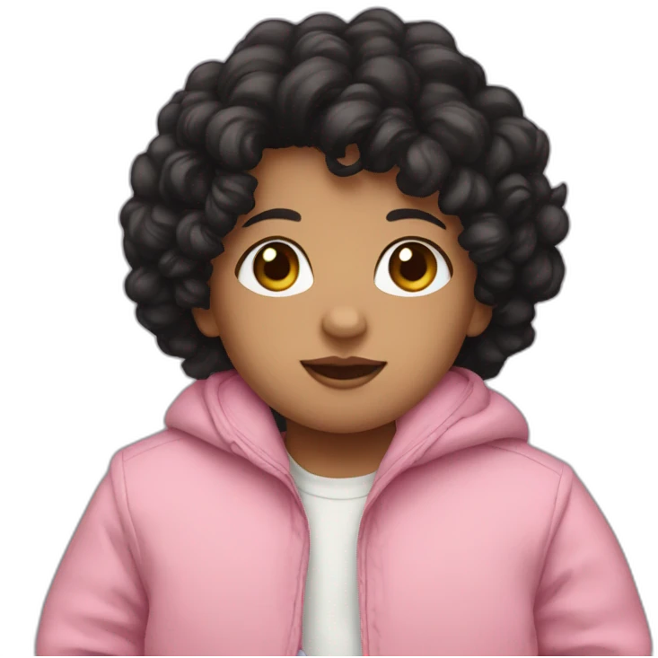 Newborn with curly black hair and pink jacket emoji