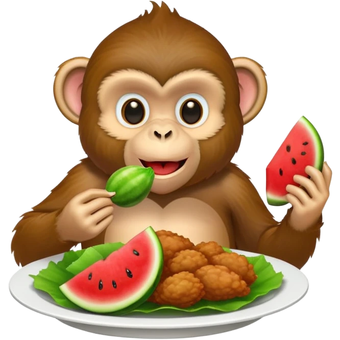 Monkey eating chicken with watermelon emoji
