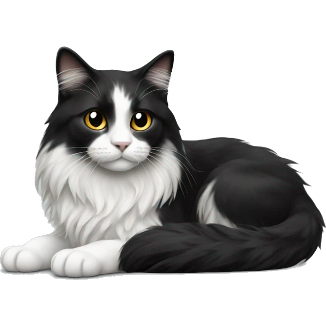 long haired cat black with white spot emoji