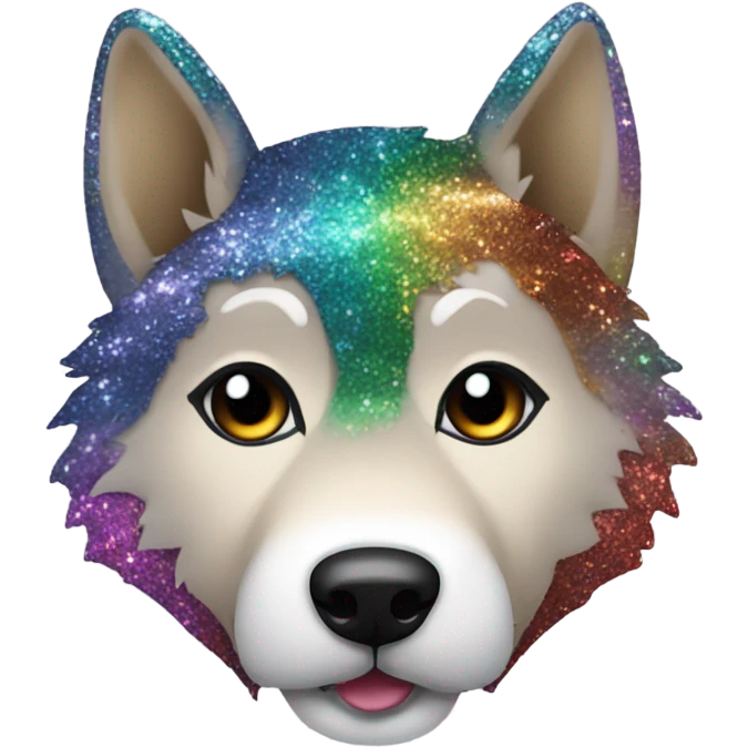 Wolf dog with black and rainbow glitter fur emoji