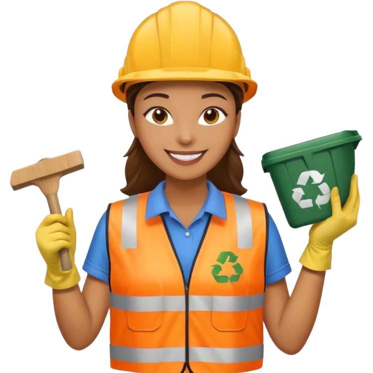 women, Waste Management, safety vest, trash picker emoji