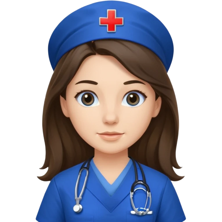 pretty brunette nurse with long hair in royal blue  scrubs emoji