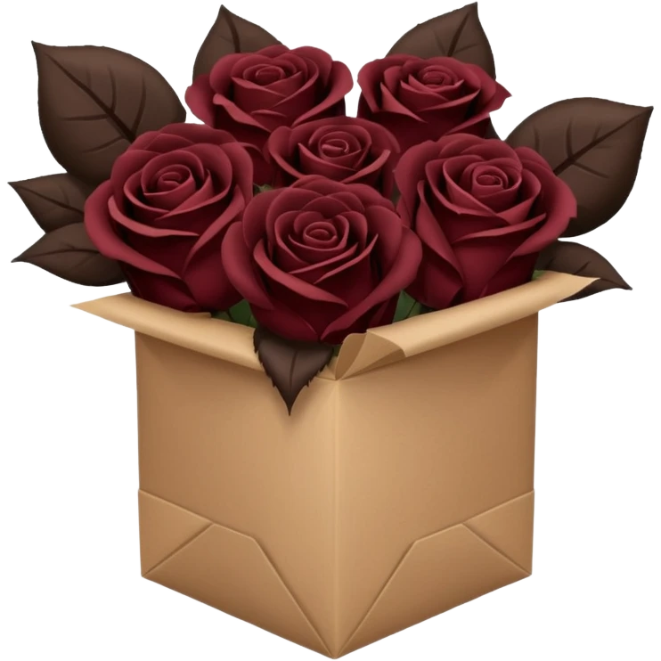 Bouquet of the darkest really dark brown roses in a paper package covered emoji