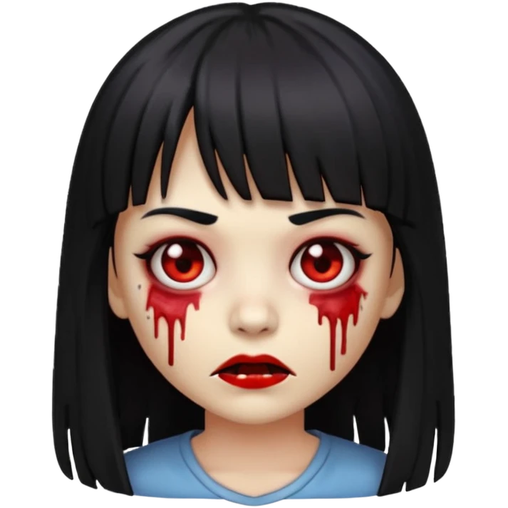 garota zumbi emoji de Android. Cabelo liso preto e logo, com mechas vermelhas APENAS nas laterais da frente do cabelo emoji