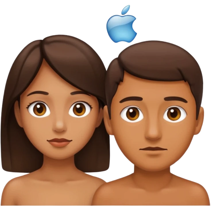 woman peering into a mirror with a man on the opposite side, apple emoji style, minimal details emoji