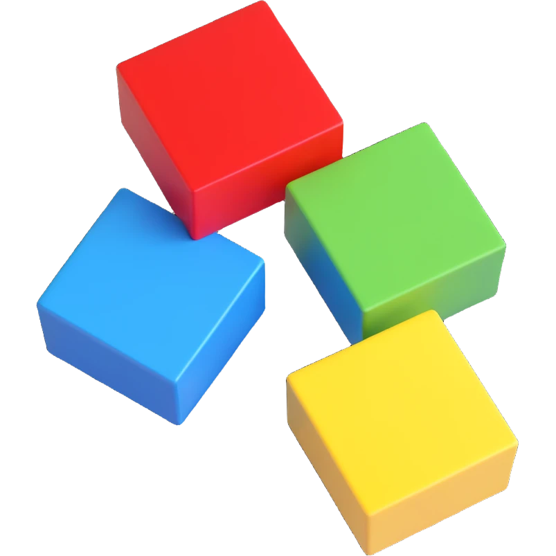Microsoft logo, four colored squares red green blue yellow, 3D effect modern look emoji