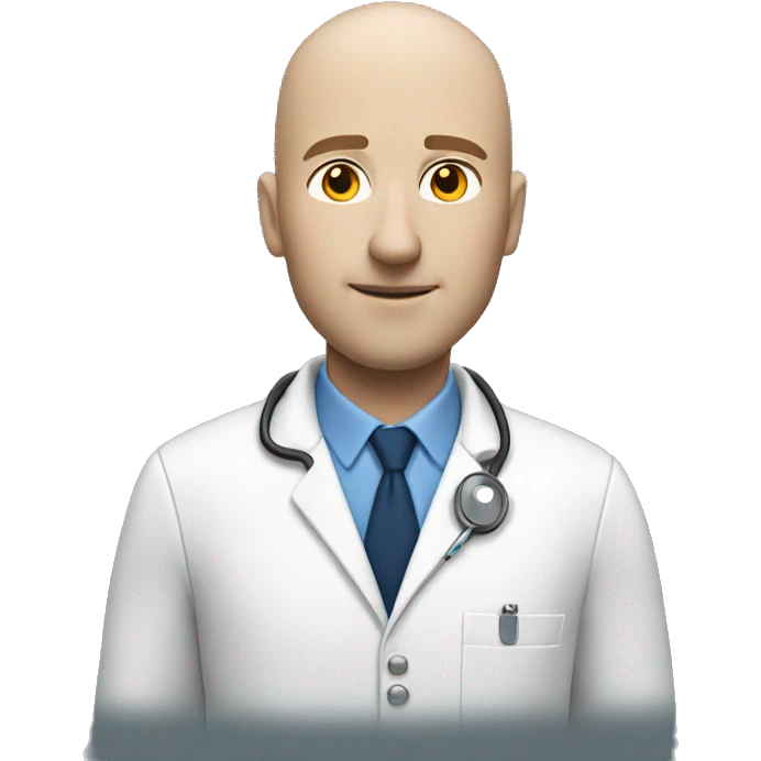 Health insurance agent with semi-bald head, white-skinned, no eyeglasses, white coat with blue polo inside emoji