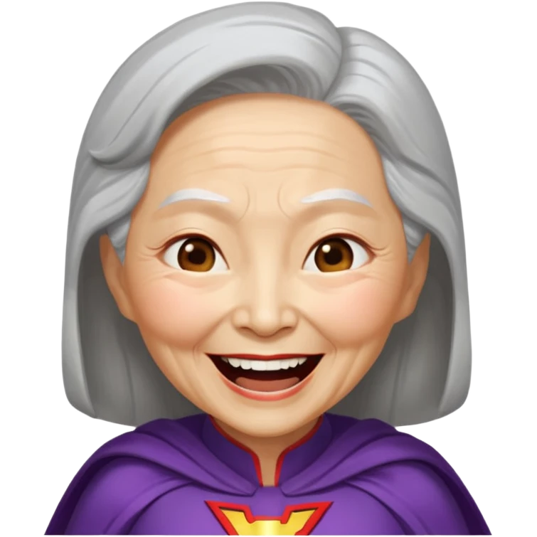 Laughing crazily elderly Chinese superwoman with head tilted backward, eye slightly closing emoji