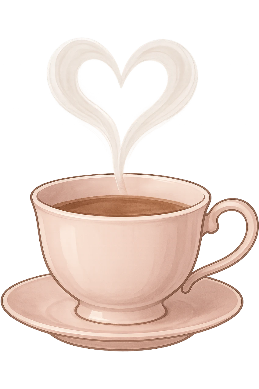 romantic teacup with heart-shaped steam, no background emoji