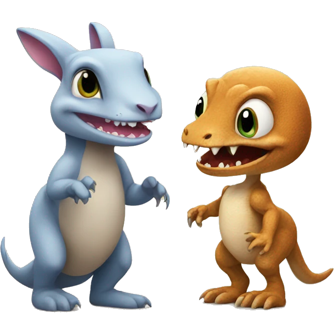 A bunny and baby trex emoji