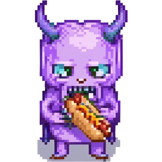 purple devil eating a hotdog emoji