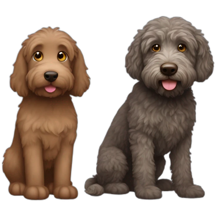 All brown labradoodle and a single grey cat emoji