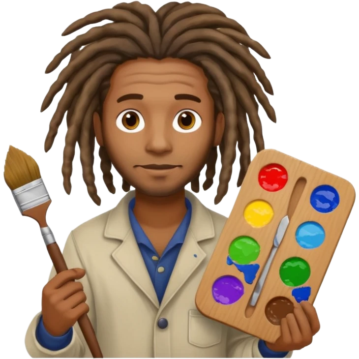 man artist with dreadlock, holding painter and color pallete emoji