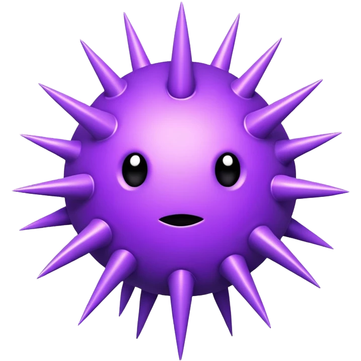 purple circular virus with protruding spikes clean minimal style emoji